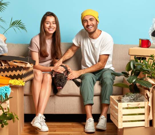 How nice to move in new apartment. Happy unmarried young couple live together, 